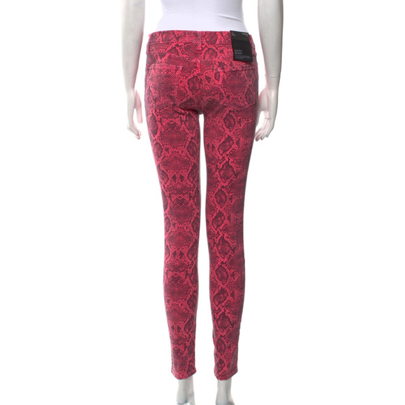 J Brand Jean Women 26 Neon Pink Boa Photo Ready Mid Rise Skinny Animal Print NEW - Picture 11 of 16